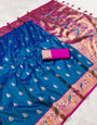 Most Flattering Blue Paithani Silk Saree With Chatoyant Blouse Piece