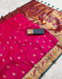 Radiant Dark Pink Paithani Silk Saree With Beautiful Blouse Piece
