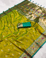 Opulent Mehndi Paithani Silk Saree With Ornate Blouse Piece