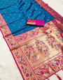 Comely Blue Paithani Silk Saree With Appealing Blouse Piece