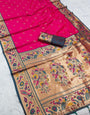 Surpassing Dark Pink Paithani Silk Saree With Traditional Blouse Piece