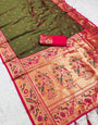 Scrumptious Green Paithani Silk Saree With Super extravagant Blouse Piece