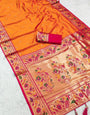 Bucolic Orange Paithani Silk Saree With Opulent Blouse Piece