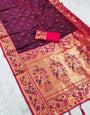 Ethereal Wine Paithani Silk Saree With Resonant Blouse Piece