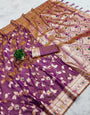 Demesne Purple Pure Zari Weaving Banarasi Silk Saree With Assemblage Blouse Piece