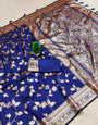 Arresting Royal Blue Pure Zari Weaving Banarasi Silk Saree With Blooming Blouse Piece