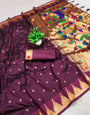 Desultory Wine Paithani Silk Saree With Divine Blouse Piece