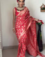 Stylish 1-Minute Ready To Wear Red Soft Silk Saree