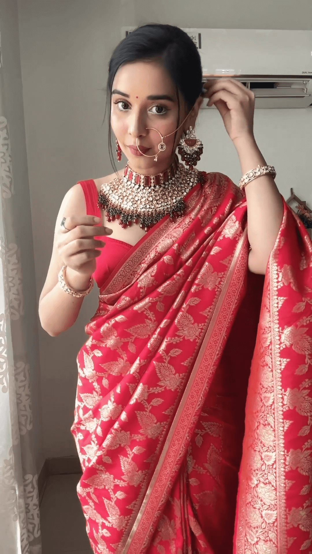 Stylish 1-Minute Ready To Wear Red Soft Silk Saree