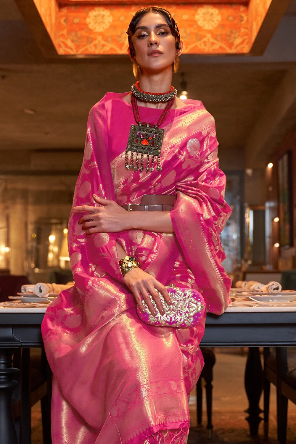 Ravishing Dark Pink Soft Banarasi Silk Saree With Sizzling Blouse Piece