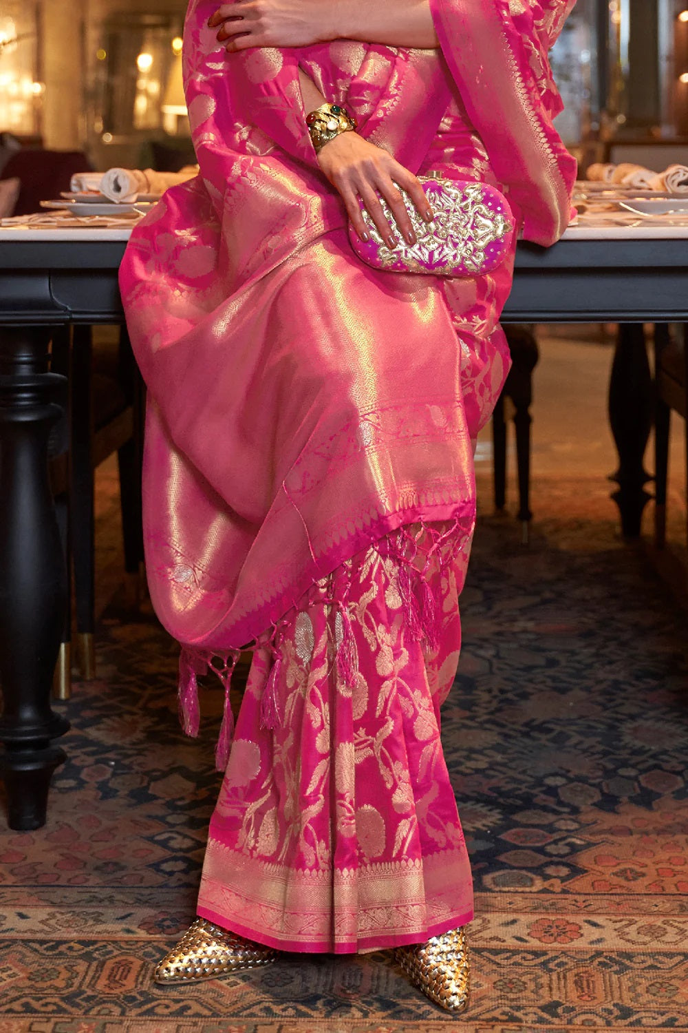 Ravishing Dark Pink Soft Banarasi Silk Saree With Sizzling Blouse Piece
