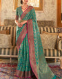 Prettiest Rama Soft Banarasi Silk Saree With Stunning Blouse Piece