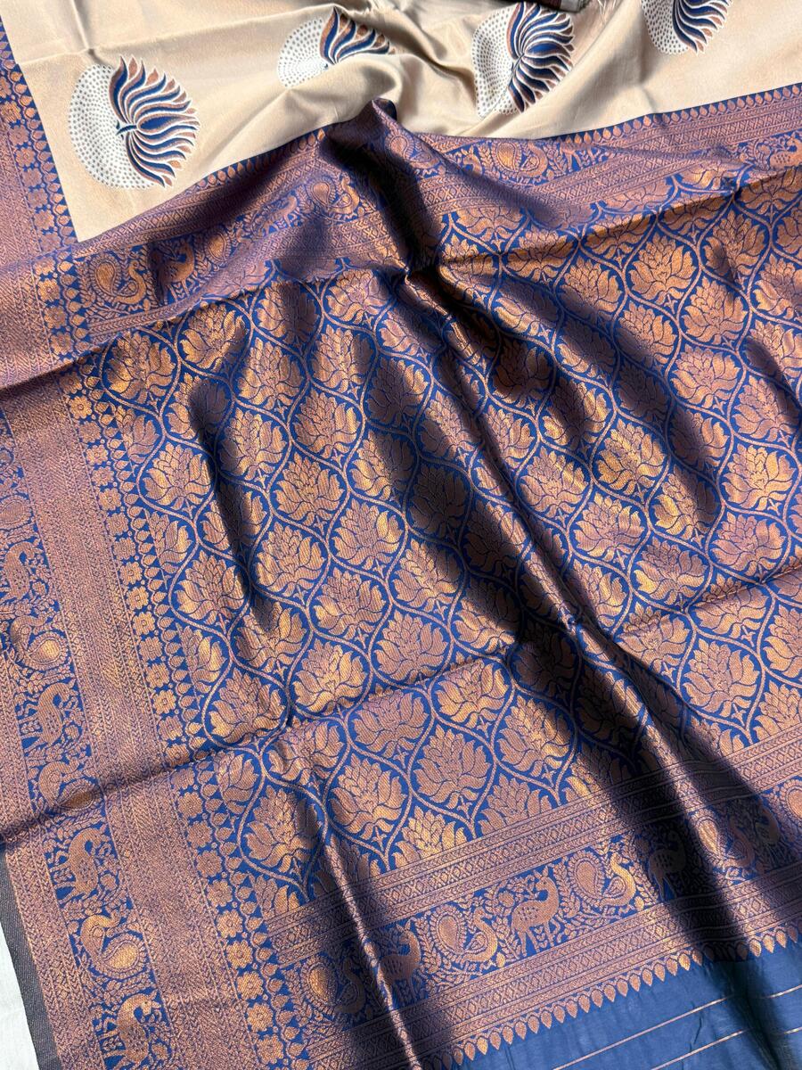 Pretty Beige and Blue Soft Silk Saree With Seraglio Blouse Piece