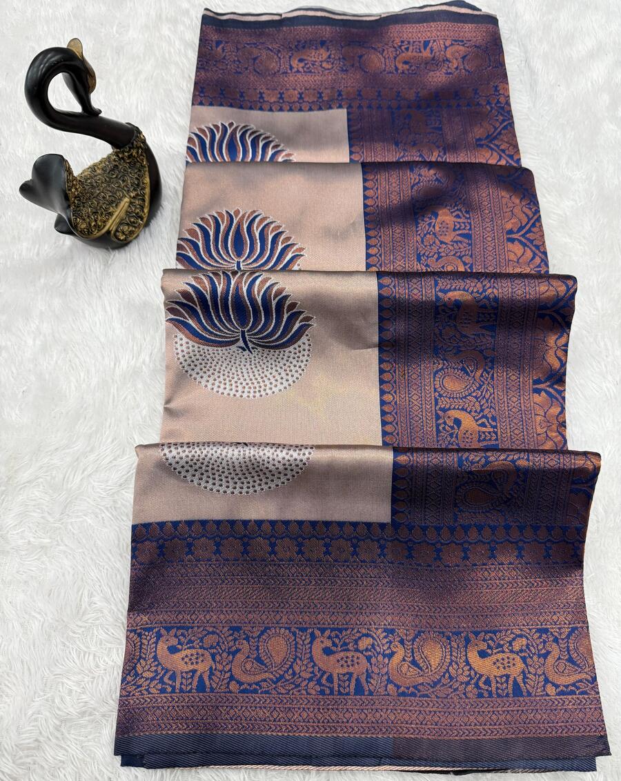 Pretty Beige and Blue Soft Silk Saree With Seraglio Blouse Piece