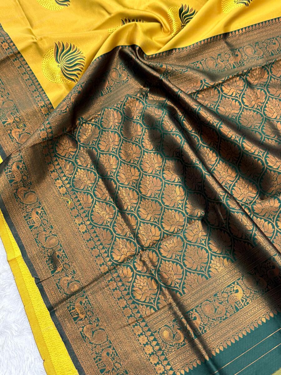 Deserving Yellow and Green Soft Silk Saree With Ideal Blouse Piece