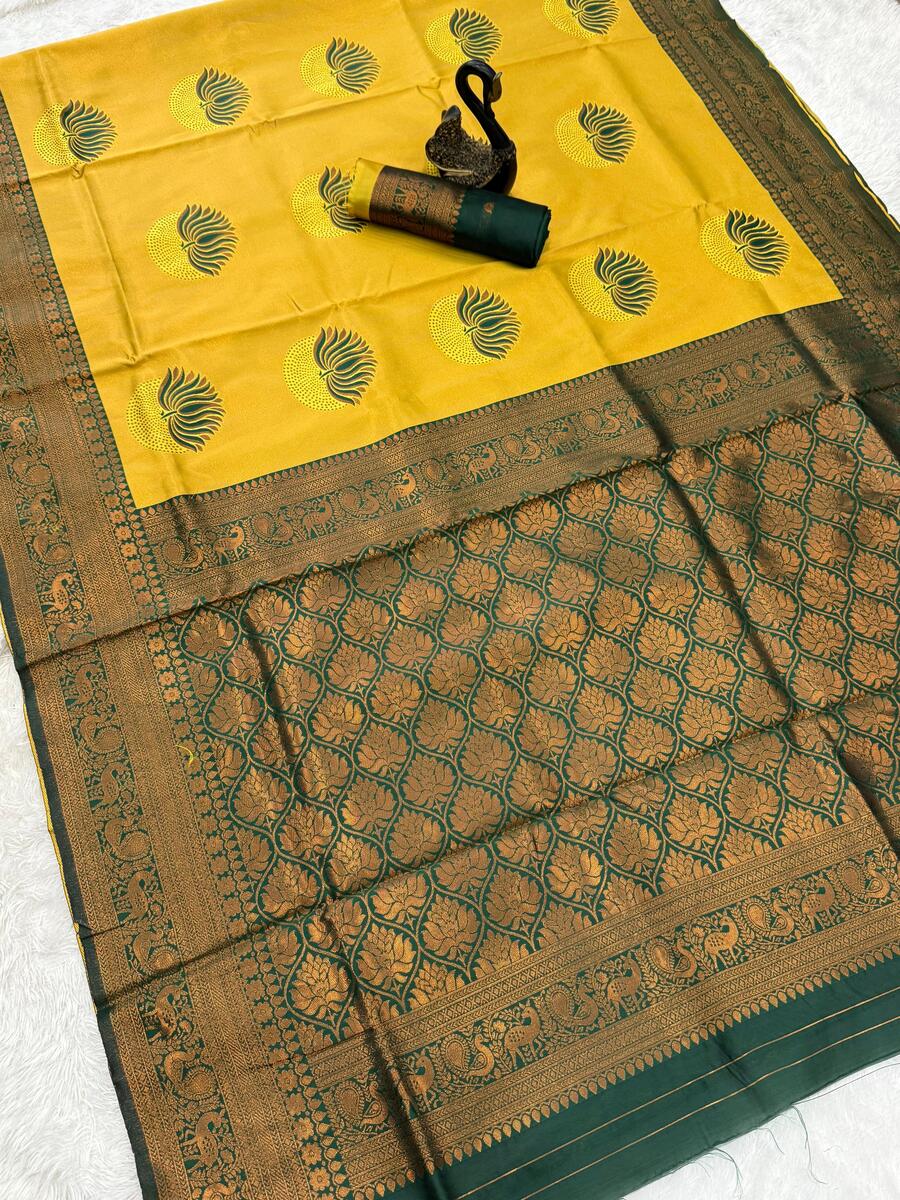 Deserving Yellow and Green Soft Silk Saree With Ideal Blouse Piece