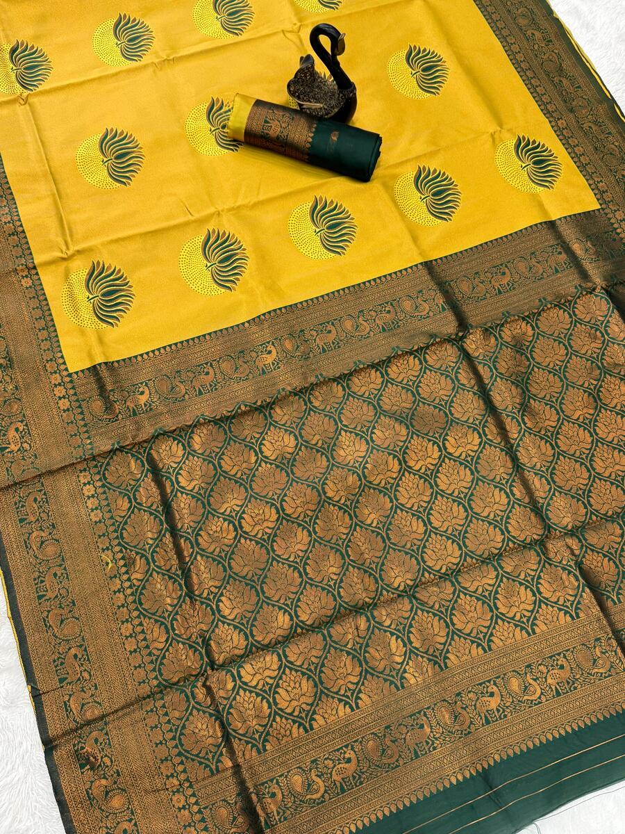 Deserving Yellow and Green Soft Silk Saree With Ideal Blouse Piece