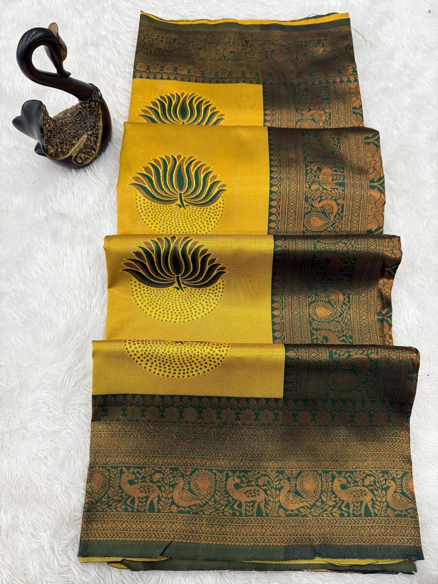Deserving Yellow and Green Soft Silk Saree With Ideal Blouse Piece