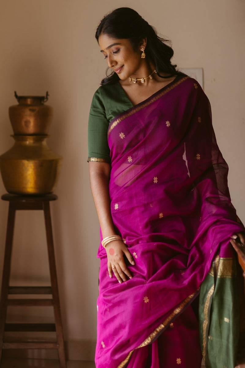 Admirable Dark Pink Cotton Silk Saree With Confounding Blouse Piece