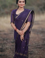 Murmurous Purple Cotton Silk Saree With Comely Blouse Piece