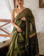 Pleasant Green Cotton Silk Saree With Conflate Blouse Piece