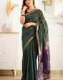 Sensational Green Cotton Silk Saree With Luminous Blouse Piece