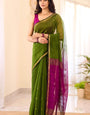 Enigmatic Green Cotton Silk Saree With Denouement Blouse Piece