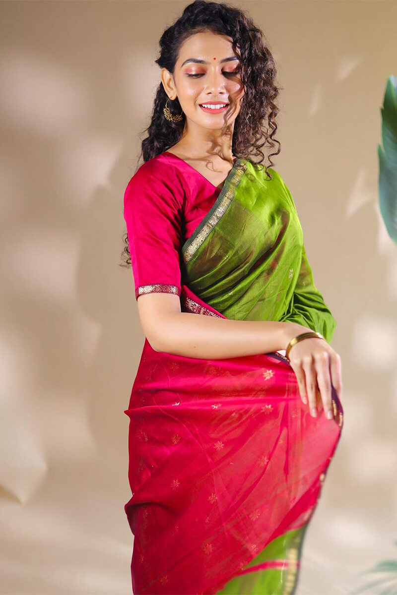 Sempiternal Green Cotton Silk Saree With Elision Blouse Piece