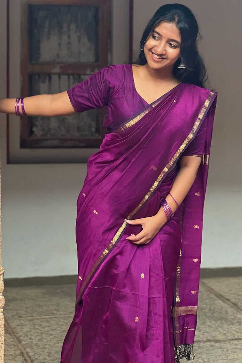 Enthralling Magenta Cotton Silk Saree With Scrumptious Blouse Piece