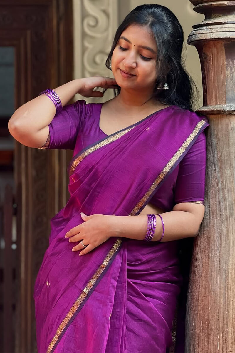 Enthralling Magenta Cotton Silk Saree With Scrumptious Blouse Piece