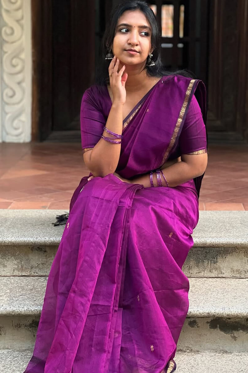 Enthralling Magenta Cotton Silk Saree With Scrumptious Blouse Piece