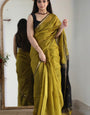 Tantalizing Mehndi Cotton Silk Saree With Serendipity Blouse Piece