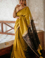 Proficient Mustard Cotton Silk Saree With Engaging Blouse Piece