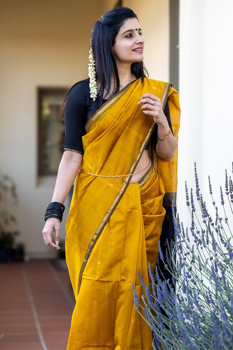 Bucolic Mustard Cotton Silk Saree With Amiable Blouse Piece