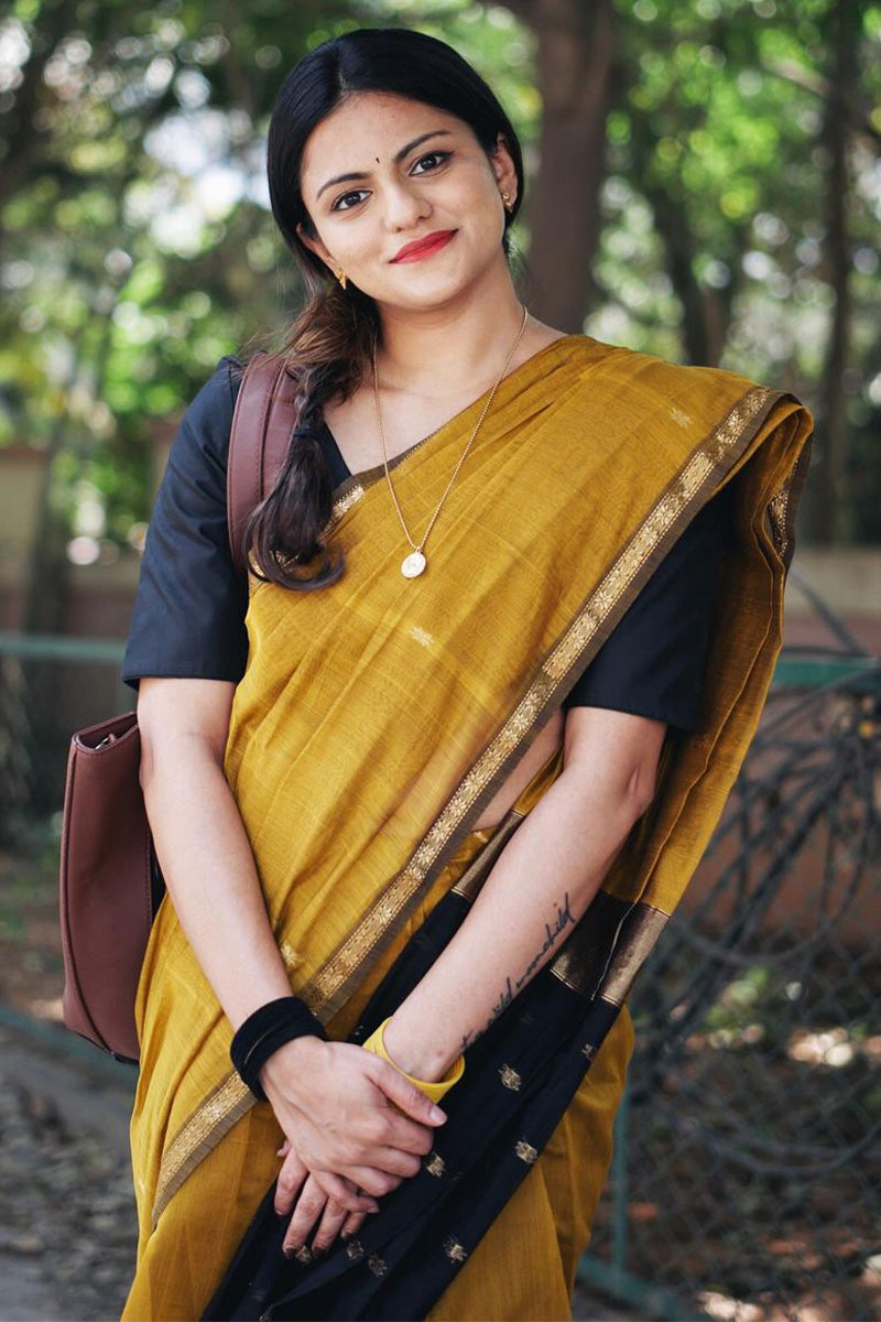 Grandiose Mustard Cotton Silk Saree With Engaging Blouse Piece