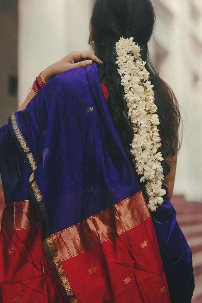 Gossamer Navy Blue Cotton Silk Saree With Desuetude Blouse Piece