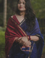 Gossamer Navy Blue Cotton Silk Saree With Desuetude Blouse Piece