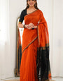 Ornate Orange Cotton Silk Saree With Woebegone Blouse Piece