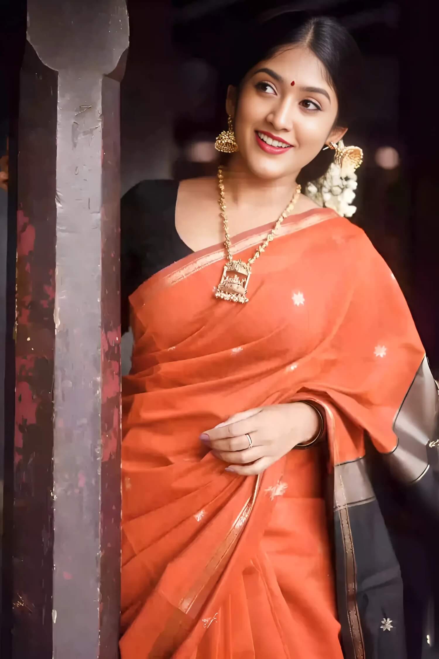 Ebullience Orange  Cotton Silk Saree With Twirling Blouse Piece
