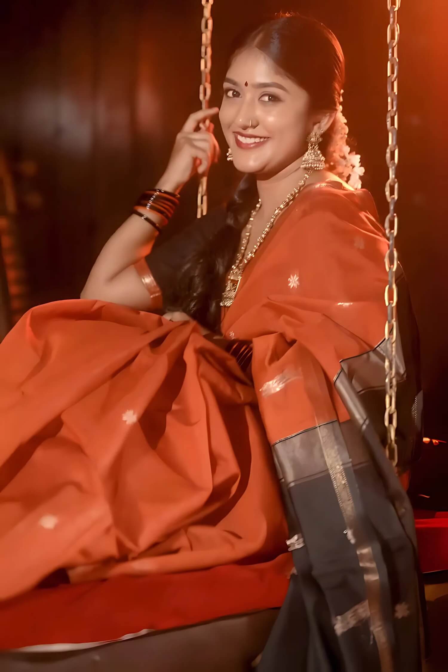 Ebullience Orange  Cotton Silk Saree With Twirling Blouse Piece