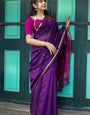 Majestic Purple Cotton Silk Saree With Ebullience Blouse Piece