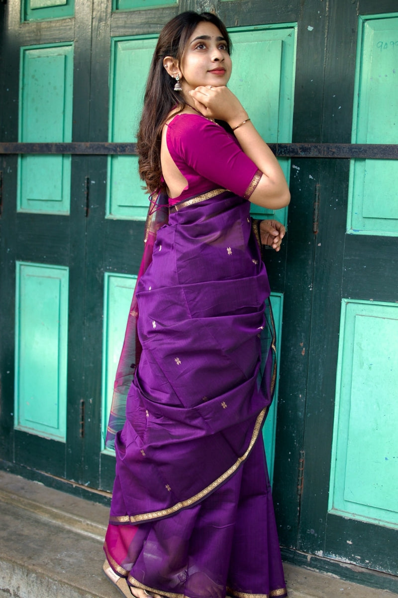 Majestic Purple Cotton Silk Saree With Ebullience Blouse Piece