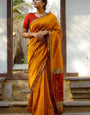 Smashing Yellow Cotton Silk Saree With Glamorous Blouse Piece