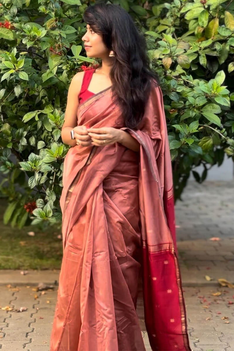 Stunning Pink Cotton Silk Saree With Chatoyant Blouse Piece