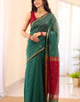 Seraphic Rama Cotton Silk Saree With Nebula Blouse Piece