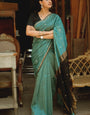 Excellent Sea Green Cotton Silk Saree With Charismatic Blouse Piece