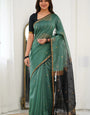 Gossamer Sea Green Cotton Silk Saree With Ailurophile Blouse Piece