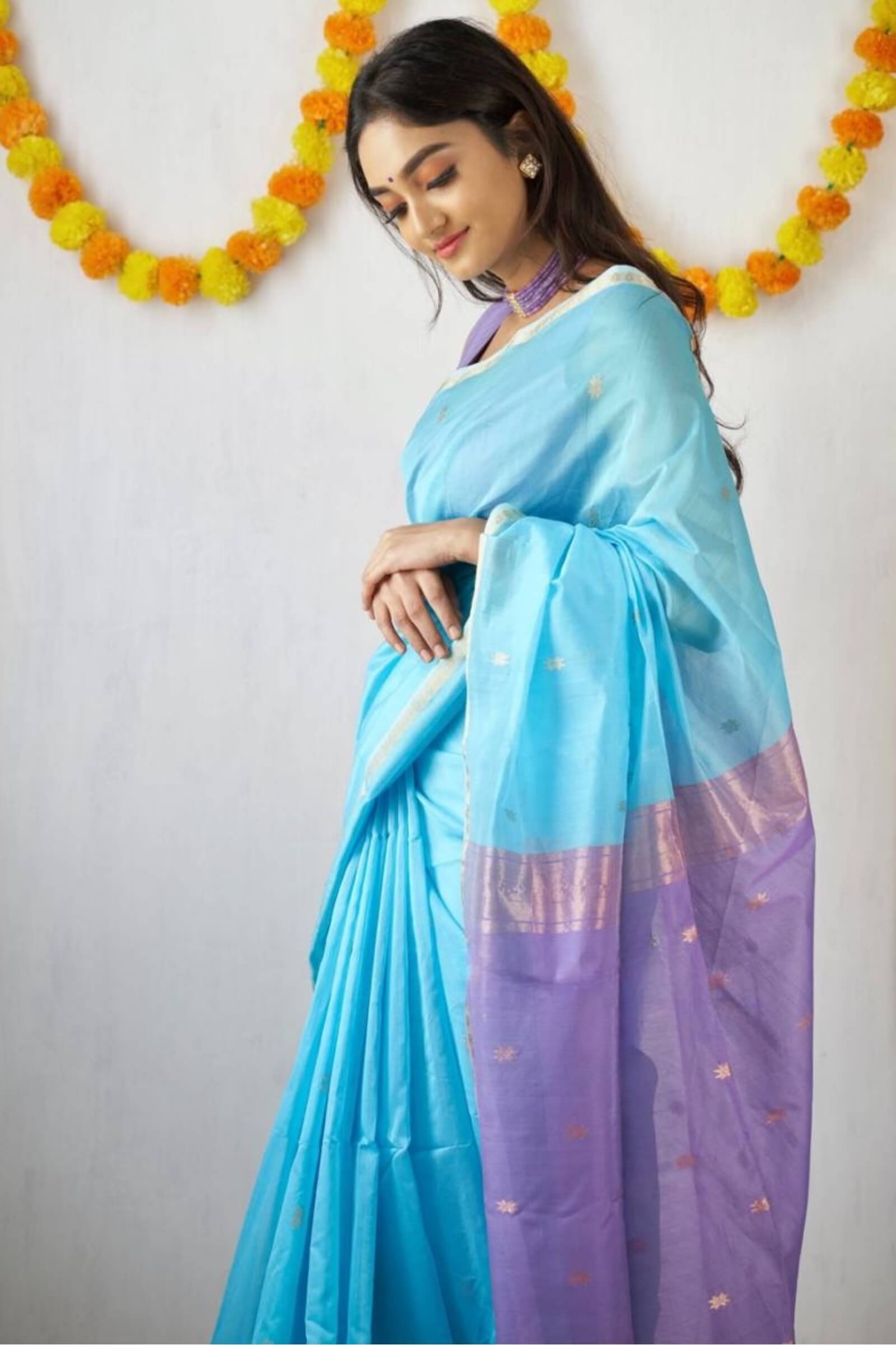 Prodigal Sky Cotton Silk Saree With Quixotic Blouse Piece