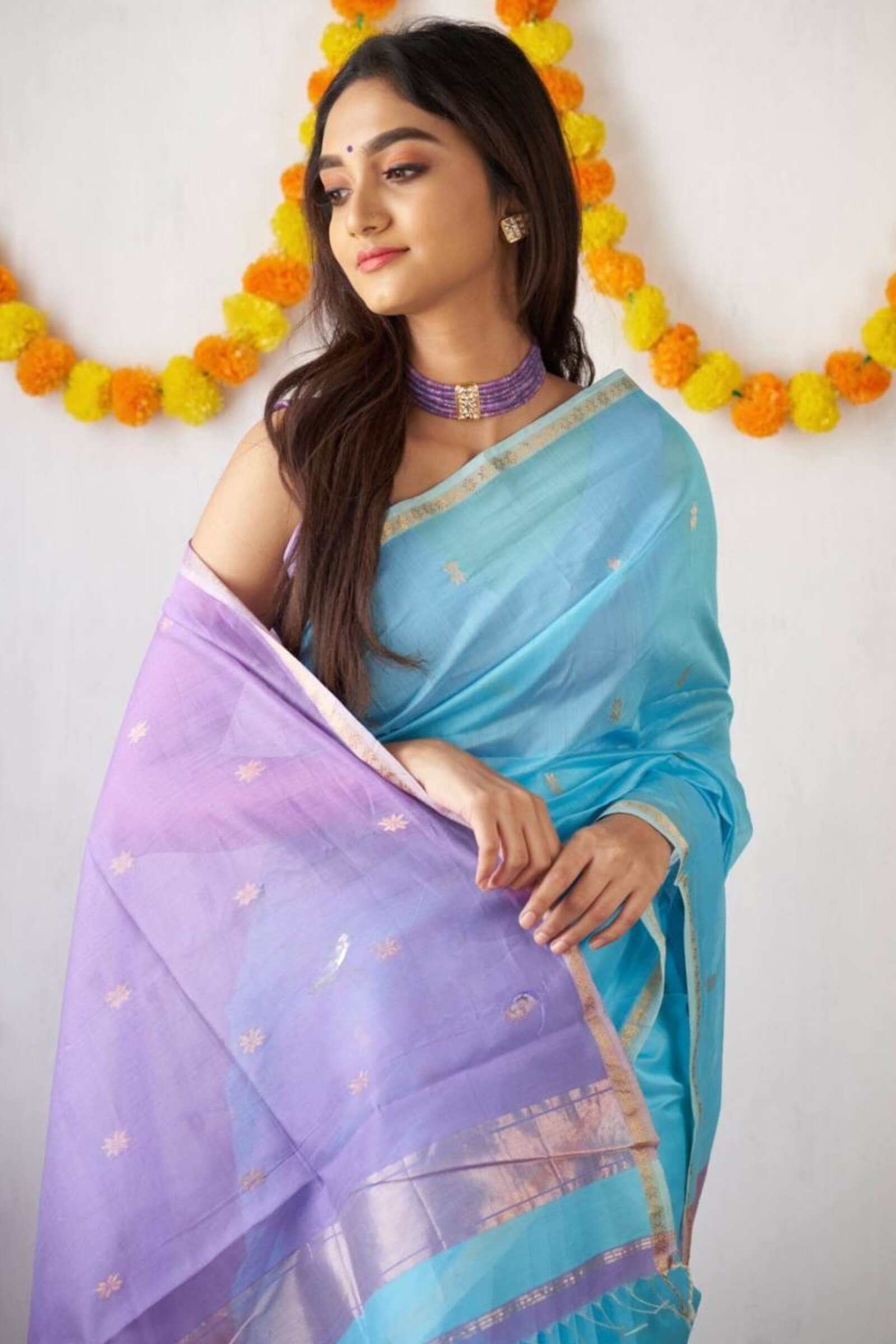 Prodigal Sky Cotton Silk Saree With Quixotic Blouse Piece