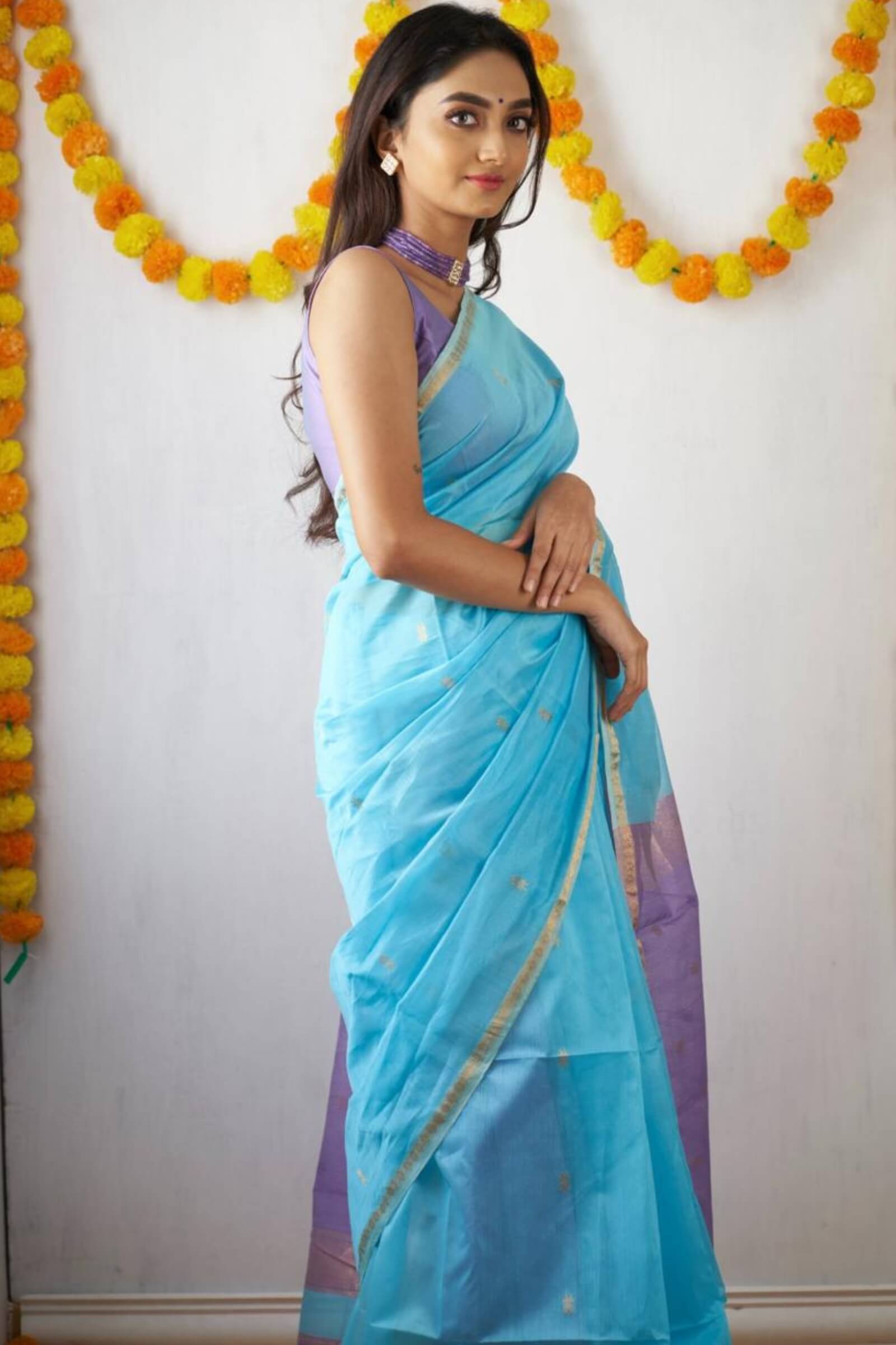 Prodigal Sky Cotton Silk Saree With Quixotic Blouse Piece